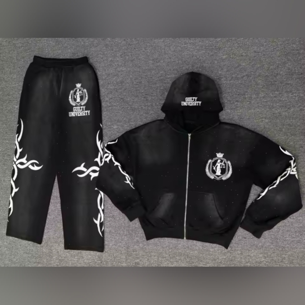 Guilty University Black Hoodie and Pants Set